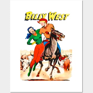 Bulls Cowboy Cowgirl Billy Horse Racing West Retro Comic Rodeo Vintage Posters and Art